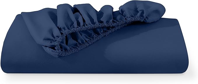 Bare Home Fitted Bottom Sheet Queen - Premium 1800 Microfiber - Ultra-Soft Wrinkle Free - Deep Pocket - Fitted Sheet (Queen, Dark Blue)