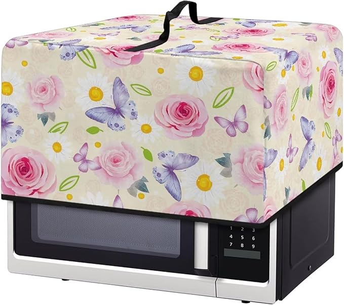 Microwave Universal Oven Dust Cover, Butterfly Rose Foldable Dust Cover for Microwave Oven 11"H x 14.5"W x 18.3"L Heat-Resistant Dusts Covers Fits for Most Microwaves Ovens