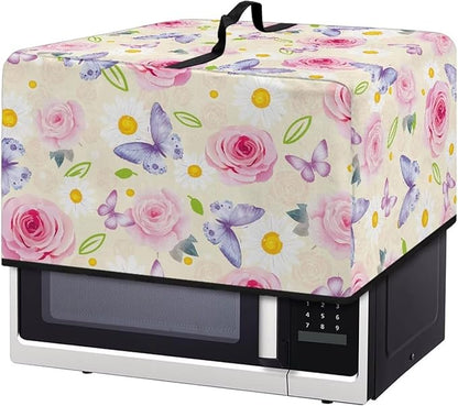 Microwave Universal Oven Dust Cover, Butterfly Rose Foldable Dust Cover for Microwave Oven 11"H x 14.5"W x 18.3"L Heat-Resistant Dusts Covers Fits for Most Microwaves Ovens