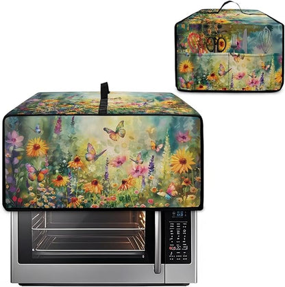 Microwave Oven Dust Cover with Storage Bags Waterproof Microwave Oven Grill Cover Protector Universal Reusable Decor Accessories for Kitchen, Vintage Daisy Sunflower Floral Butterfly Print, L