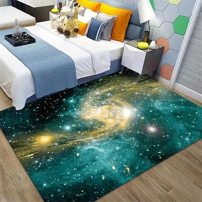 Green Galaxy Theme Large Area Rug for Living Dinning Room 6 x 9ft Starry Sky Bedroom Rugs Soft Hallway Floor Mat Non-Slip Washable Carpet
