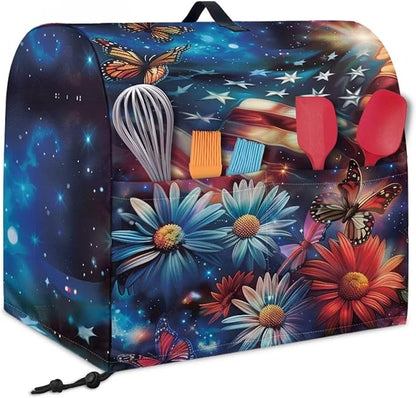 American Flag Stand Mixer Cover Dust Covers for 4.5qt-5qt Stand Mixer Daisy Butterfly Mixer Cover Protector Compatible with 4.5-5 Quart Kitchen Aid Mixer