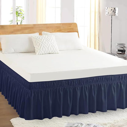 Twin Bed Skirt, Elastic Wrap Around Bed Skirt Twin Size, Bed Skirts for Adjustable Bed, Easy Fit with 14" Drop Length Tailored Drop Dust Ruffle (Navy)