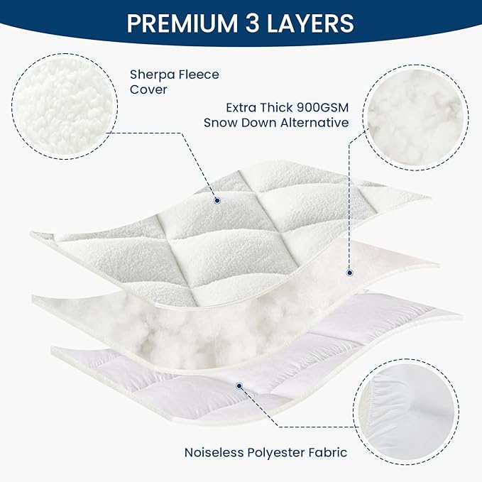Mattress Topper Full for Back Pain Thick Mattress Pad Cover Sherpa Plush Pillow Top Down Alternative Fill Mattress Cover with 8-22 Inch Deep Pocket