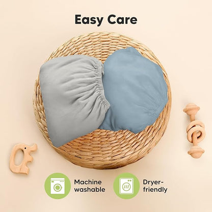 Pack and Play Sheets Fitted - 2-Pack Mini Crib Sheets for Pack N Play Mattress 38x26, Soft & Cozy, Neutral Toddler Playard Bedding, Snug Fitted Mini Baby Crib Mattress Cover Boy, Girl (Steel)