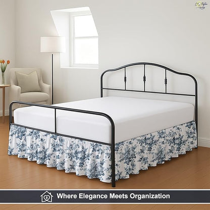 Cottington Lane Ruffled Bed Skirt Full Size with Split Corner, Brushed Microfiber Hotel Quality Dust Ruffle, 24 Inch Drop Gathered Bedskirt, Soft, Stylish, Shrink & Fade Resistant, Blue Floral Bliss