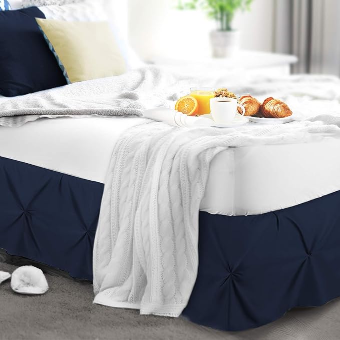 Nestl Navy Blue Bed Skirt - Pinch Pleat Full Size, 14" Drop, Premium Microfiber