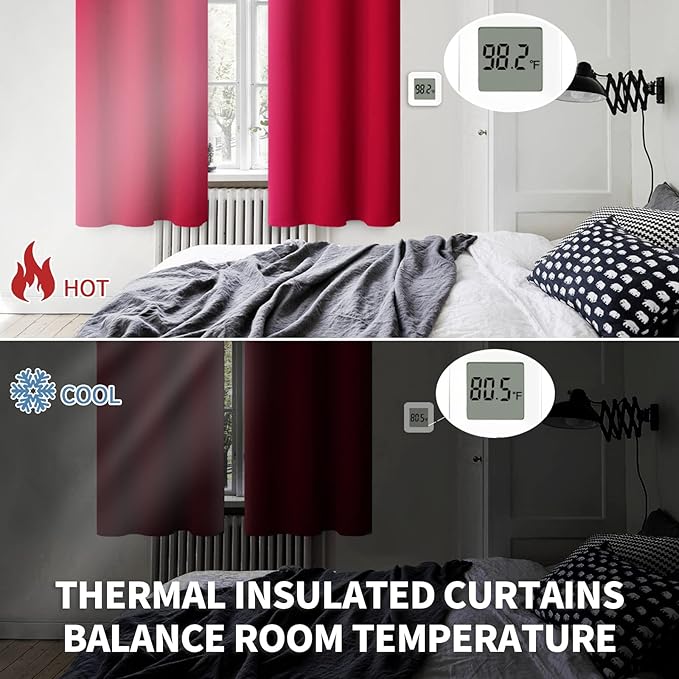 BGment Red Blackout Curtains 84 Inch Length for Living Room - Rod Pocket Thermal Insulated Drapes Room Darkening Blinds Christmas Decor for Ding Room Bedroom, 52 x 84 Inch, 2 Panels