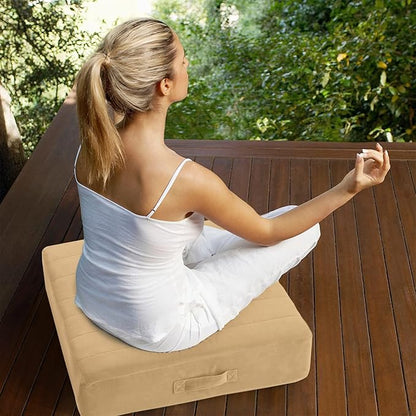 MeMoreCool Square Floor Pillow Seating for Adults Kids, Large Meditation Cushion Floor Pillow with Thick Foam & Soft Tufted Cover, Washable Big Pillow Seat Floor Cushion for Sitting Yoga 22" Khaki