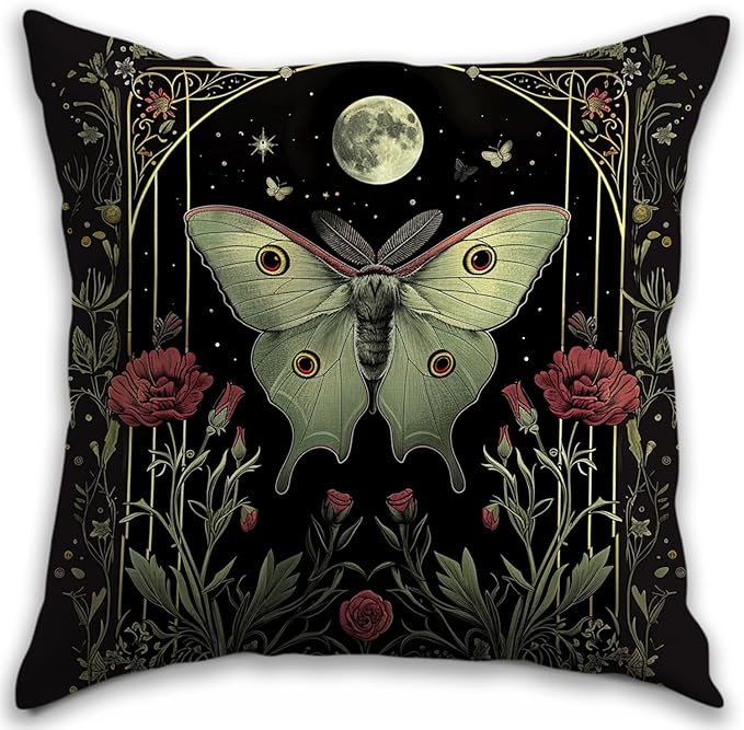 Vintage Floral Throw Pillow Covers, Vintage Flower Pattern Double Sided Cushion Cover, Indoor and Outdoor Home Art Decor Pillowcase for Sofa or Bedroom Decor 18x18inches (Green Butterfly, 18x18inches)