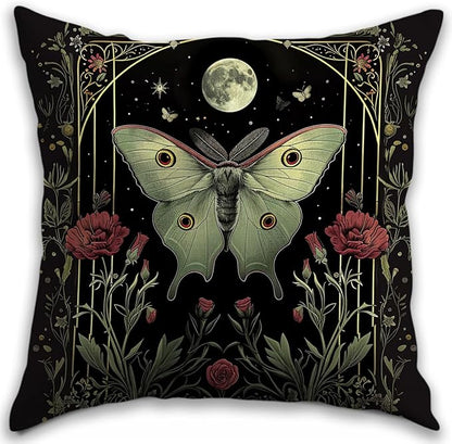 Vintage Floral Throw Pillow Covers, Vintage Flower Pattern Double Sided Cushion Cover, Indoor and Outdoor Home Art Decor Pillowcase for Sofa or Bedroom Decor 18x18inches (Green Butterfly, 18x18inches)