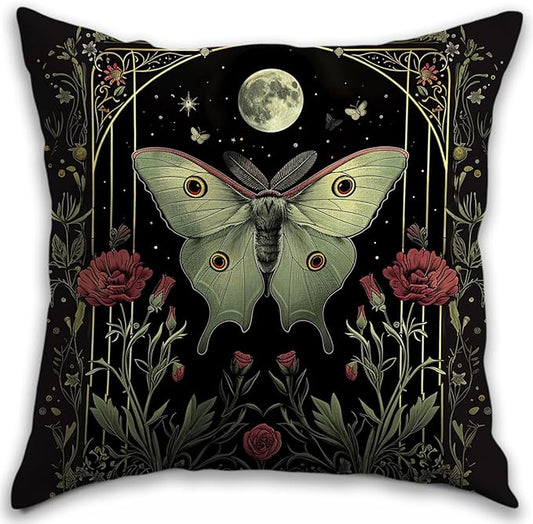 Vintage Floral Throw Pillow Covers, Vintage Flower Pattern Double Sided Cushion Cover, Indoor and Outdoor Home Art Decor Pillowcase for Sofa or Bedroom Decor 18x18inches (Green Butterfly, 18x18inches)