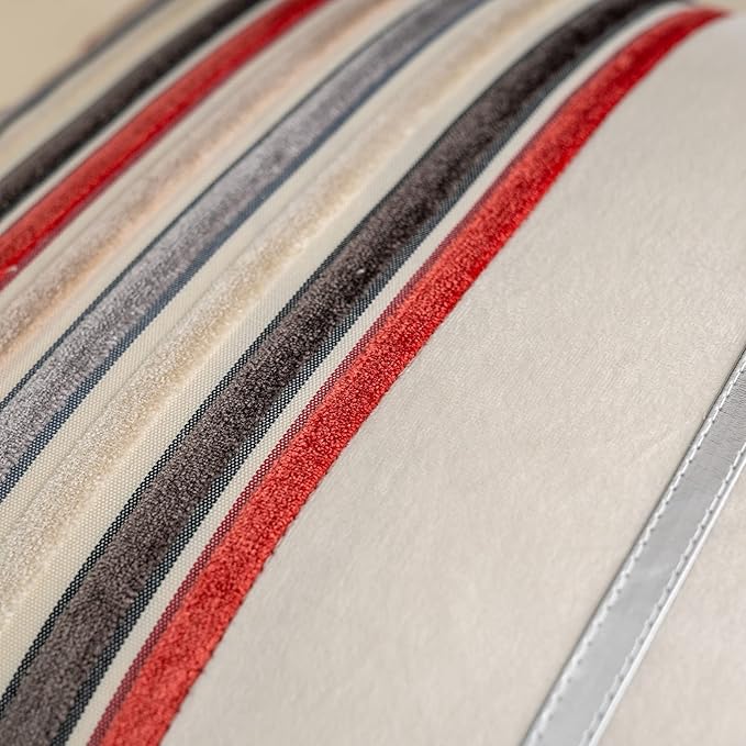 Yangest Red Striped Patchwork Throw Pillow Cover Silver Leather Cushion Cover Zippered Pillowcase for Sofa Couch Bedroom Living Room Home Decoration,18x18 Inch