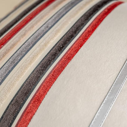 Yangest Red Striped Patchwork Throw Pillow Cover Silver Leather Cushion Cover Zippered Pillowcase for Sofa Couch Bedroom Living Room Home Decoration,18x18 Inch