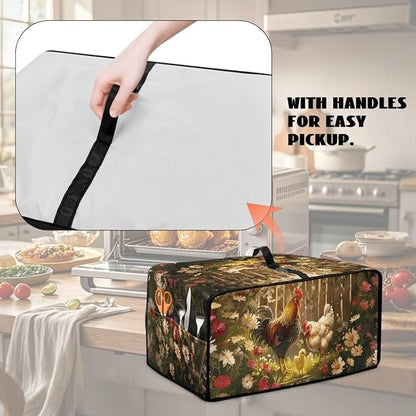 Air Fryer Toaster Oven Dust Cover with Side Pockets, Protective Countertop Microwave Oven Cover for Home Indoor Decor, M, 16.5 x 20.5 x 10 Inches, Rooster Chicken Daisy Print