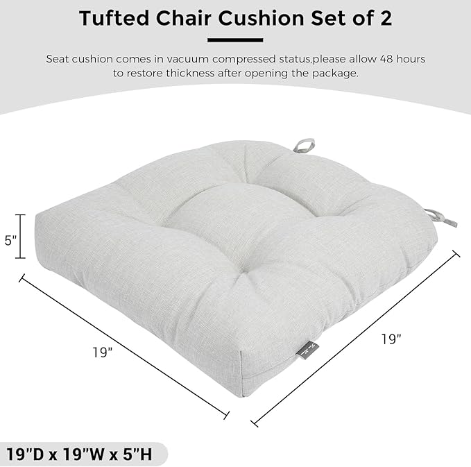 FUNHOME Outdoor Chair Cushions 19 x19 Inch,Water Resistant Tufted Seat Cushions 19",Reversible,Weather Resistant,Rounded Back Wicker Chair Cushion for Patio Garden Furniture(White Gray)