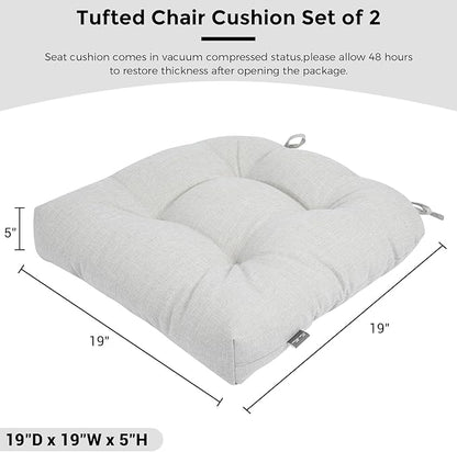 FUNHOME Outdoor Chair Cushions 19 x19 Inch,Water Resistant Tufted Seat Cushions 19",Reversible,Weather Resistant,Rounded Back Wicker Chair Cushion for Patio Garden Furniture(White Gray)
