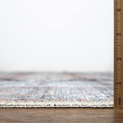 Bloom Rugs Washable Non-Slip 4' x 6' Rug - Gray/Coral Pink Traditional Area Rug for Living Room, Bedroom, Dining Room, and Kitchen - Exact Size: 4' x 6'