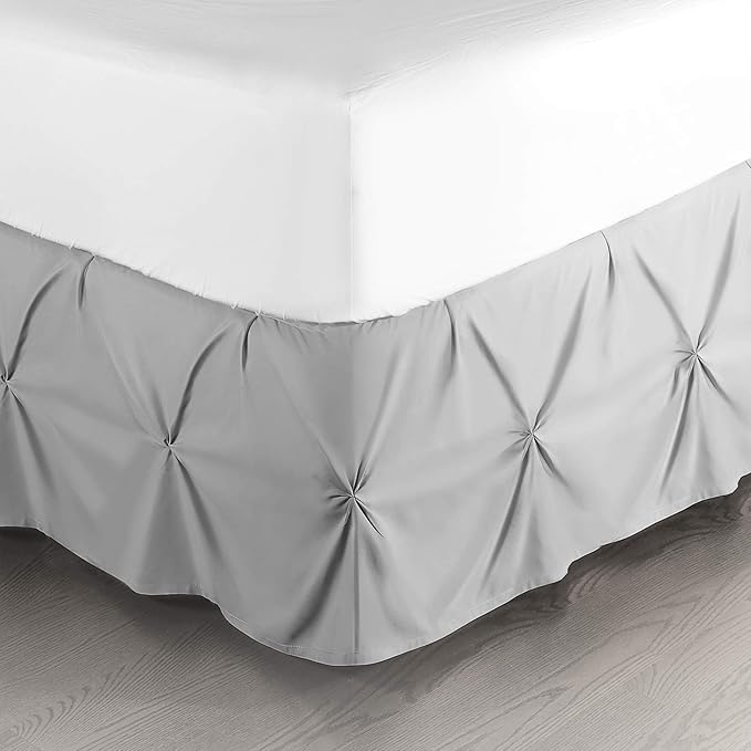 Nestl Light Grey Bed Skirt Full Size, Pinch Pleat Full Bed Skirt, 14" Inch Drop Full Bedskirt, Hotel Quality Light Grey Bed Skirts, Premium Microfiber Bedskirt for Full Bed, Light Grey Full Bed Skirt