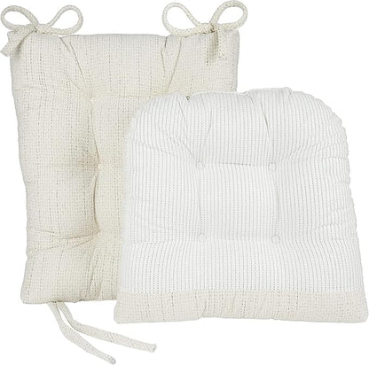 Klear Vu Omega Non-Slip Rocking Chair Cushion Set, Assembled in USA, Thick Padding & Tufted Design, Includes Seat Pad & Back Pillow with Ties, 17x17 Inches, 2-Piece Set, Tyson Birch