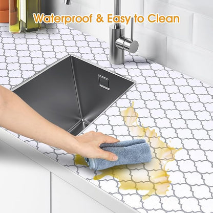 Shelf and Drawer Liner for Kitchen Cabinets Non-Adhesive, Strong Grip Non-Slip Thickened Cabinet Liners for Shelves, Waterproof Mats for Dresser Cupboard, White/Gray, 12 in x 30 Feet