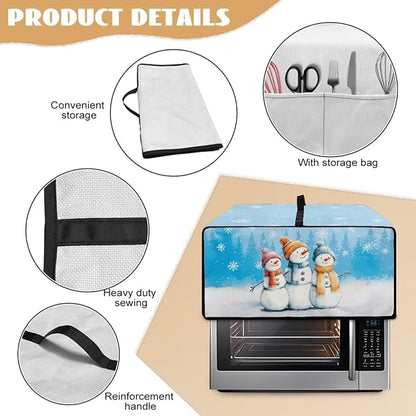 Christmas Air Fryer Toaster Oven Dust Cover Protective Convection Oven Cover with Side Pockets, Decorative Small Kitchen Appliances Protector for Holiday Decor, L, Snowman Snowflake Blue