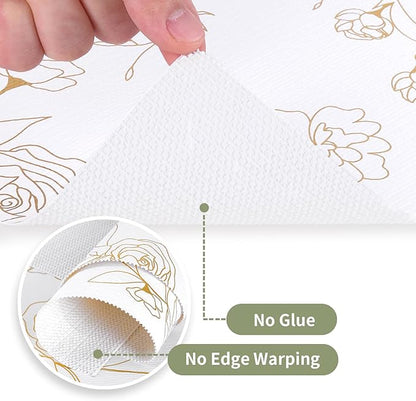 Shelf Liners for Kitchen Cabinets 12in x 39.37FT Non Adhesive Drawer Liner Gold Floral Thickened Shelf Liner Paper Strong Non-Slip Easy to Clean for Tool Box Refrigerator with Knife and Tape Measure
