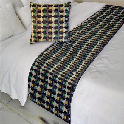 The HomeCentric Green Bed Runner for King/Queen/Twin Velvet Decorative Bed Scarf 53"x18" Bed Runner Without Pillow Cover, Geometric Bed Scarf Bedroom Décor Accent - Green Patterns