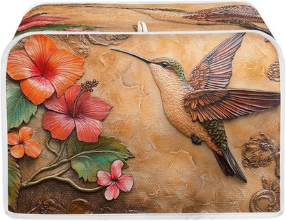 Hummingbird Printed Toaster Cover Hibiscus Printed Universal 2 Slice Oven Cover Appliance Cover Toaster, Dustproof Protector Broiler Organizer Bag, Floral Printed Small Kitchen Appliance
