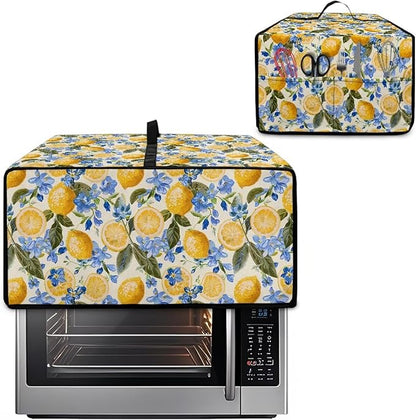 Waterproof Dust-Proof Microwave Oven Grill Cover Protector Lemon Floral Leaf Print Polyester-Linen Fabric Dust Cover with Storage Bags Case Protections for Microwave Oven, M