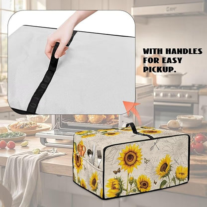 Microwave Oven Dust Cover Waterproof Toaster Oven Cover with Top Handle Dust-Proof Kitchen Appliance Protector Dirt and Fingerprint Protection, Sunflower Dragonfly Butterfly Letter Print, S