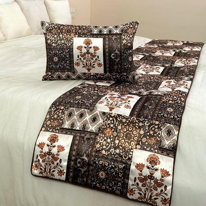 The HomeCentric King/Queen/Twin Brown Decorative King 90"x18" Bed Runner Without Pillow Cover Quilted Bed Scarf on Satin Fabric - Parisa