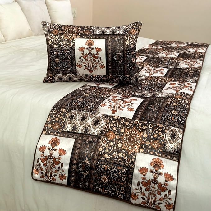 The HomeCentric King/Queen/Twin Brown Decorative Twin 53"x18" Bed Runner Without Pillow Cover Quilted Bed Scarf on Satin Fabric - Parisa