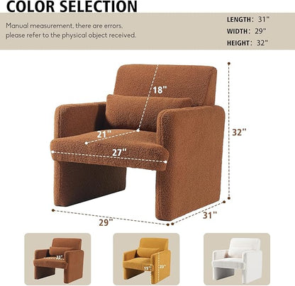 Gaussen Sherpa Accent Chair Mid Century Modern Living Room Chairs with Pillow Fluffy Single Sofa Chair Upholstered Arm Chair Oversized Reading Chair Comfy Chair for Bedroom/Office/Cafe (Autumn)