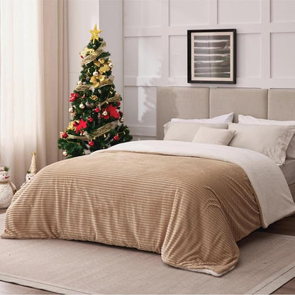 Sherpa Throw Blanket for Couch - Soft Cozy Fleece, Warm for Winter, Reversible for Sofa, 50 x 60 Inches, Khaki