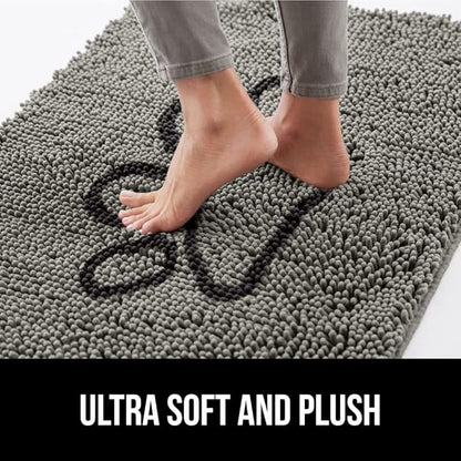 GORILLA GRIP SOAKSTOPPER Dog Door Mat, 35x24 Machine Washable Rug Absorbent Doormat Captures Moisture Mud Dirt, Quick Dry Soft Chenille Entryway Rugs Indoor Entrance Mats for Dog Paws, Paw Gray