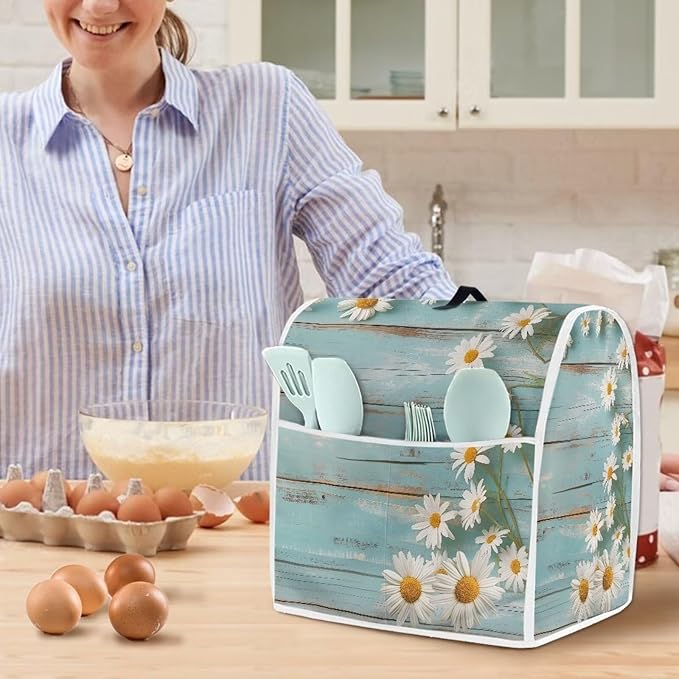 Daisy Stand Mixer Cover Teal Wood Kitchen Appliance Cover for 6-8 Quart Mixers Washable Food Processor Protective Covers Kitchen Mixers Accessories
