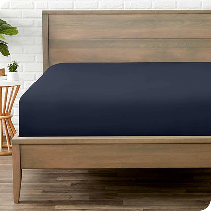 Bare Home Fitted Bottom Sheet Queen Size - Premium 1800 Microfiber - Ultra-Soft Hotel Luxury - Deep Pocket - Durable and Long Lasting - Fitted Sheet (Queen, Midnight Blue)