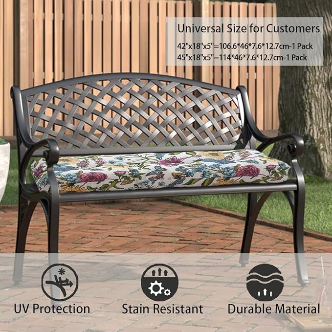 Outdoor Bench Cushion 48 x18 inch with Non-Slip Grips,Water Resistant Porch Swing Cushion,Bench Pillow Pads,Floral Tufted Cushions for Patio Garden Furniture,48" Seat Cushions(Butterfly Flower)