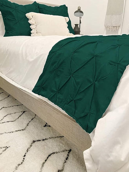 Bed Runner Set - 100% Pure Cotton 800 Thread Count - Luxury 1 Pinch Pleated Bed Runner and 2 Pillow Cover - 3 Piece Pinch Pleated Bed Runner Set Twin, Teal