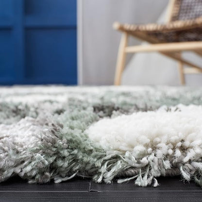 SAFAVIEH Horizon Shag Collection Area Rug - 6' x 9', Grey & Green, Modern Abstract Design, Non-Shedding & Easy Care, 2.6-inch Thick Ideal for High Traffic Areas in Living Room, Bedroom (HZN890Y)