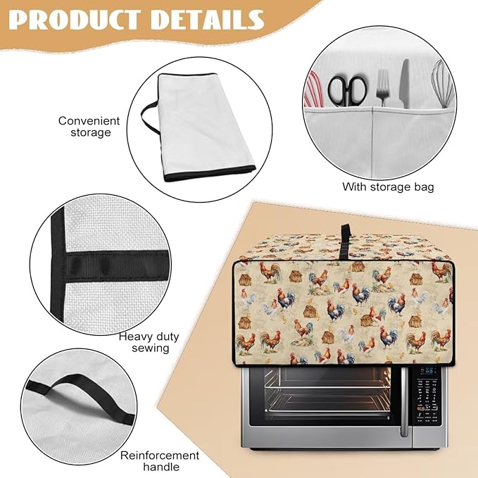 Rooster Chicken Chick Print Waterproof Toaster Oven Cover Heavy Duty Microwave Oven Dust Cover Dust-Proof Universal Kitchen Machine Covers Suitable for Most Microwave Ovens, S