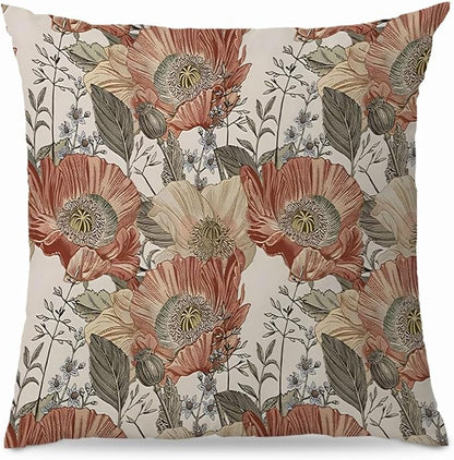Vintage Boho Floral Pillow Covers 18x18 - Retro Bohemian Decorative Throw Pillow Covers Pillowcases for Living Room Bedroom, Floral Outdoor Pillow Covers, Cottagecore Room Decor (Double-Sided)