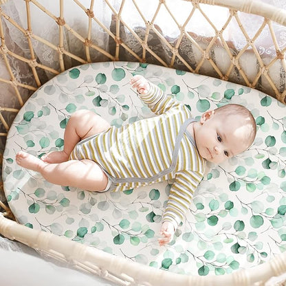 Gllquen Baby Bassinet Sheets 4 Pack, Breathable Cozy Fitted Mattress Sheet, Elastic Travel Crib Fashionable Floral Pattern, Standard Cradle Safe Sheets for Baby Boys Girls 32"x16"(Greenery)