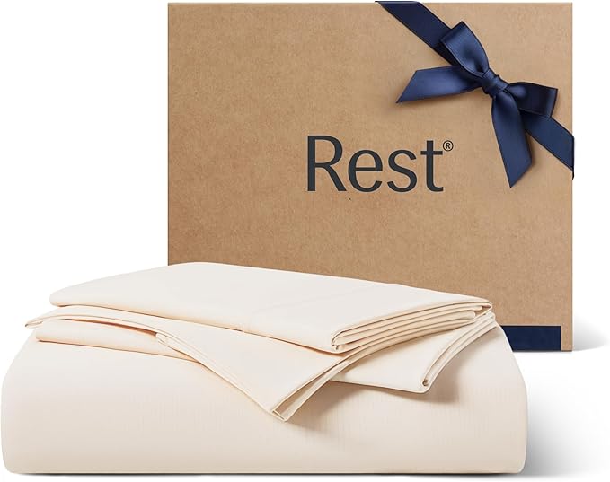 REST® Evercool®+ Starter Sheet Set, Cali King Ivory, Breathable Bed Sheet for Hot Sleeper and Night Sweats, with Pillowcases, Ionic+ Self-Cleaning Silver Yarn for Sensitive Skin, 3PCS No Flat Sheet