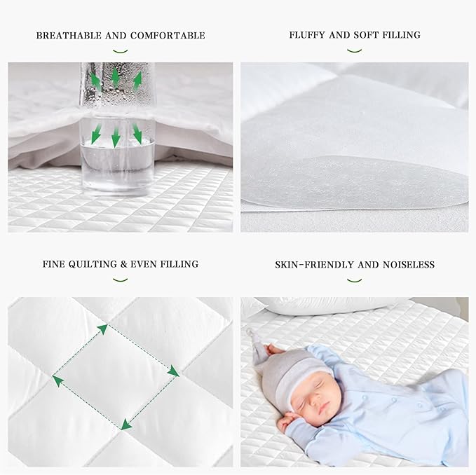 UNILIBRA Twin XL Mattress Pad Waterproof Rayon Made from Bamboo, Fitted Deep Pocket Mattress Cover fits 6''-19'', Breathable Quilted Mattress Protector, White