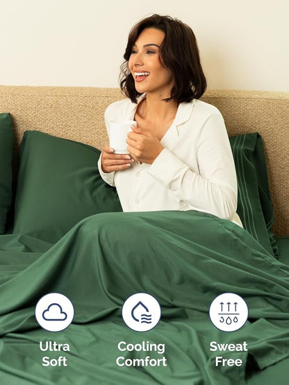 Extra Deep Full Fitted Sheet - Hotel Luxury Single Fitted Sheet Only - Easily Fits 18 inch to 24 inch Mattress - Ultra Soft, Wrinkle Free with Extra Deep Pockets - Breathable & Comfy - Emerald Green
