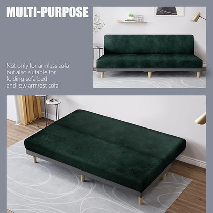 molasofa Leather Like Stretch Futon Slipcover Armless Futon Bed Sofa Cover Furniture Protector with Elastic Bottom, Soft and Washable Futon Cover for Sofa Bed Stay in Place（X Larger，Green）