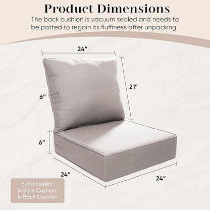Luxury Outdoor Seat Cushion Set-24 x 24 x 6 Inch Outdoor Chair Cushions Set of 2 with Water Resistant & Removable Cover Outdoor Cushions for Patio Furniture Chair Sofa Couch