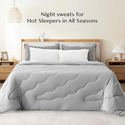 EASELAND All Season Cooling Comforter Queen, Cold Touch Fabric Absorbs Body Heat, 300GSM Super Soft, Cooling Blanket for Night Sweats Hot Sleeper (Gray-All Season, Queen(90"x90"))